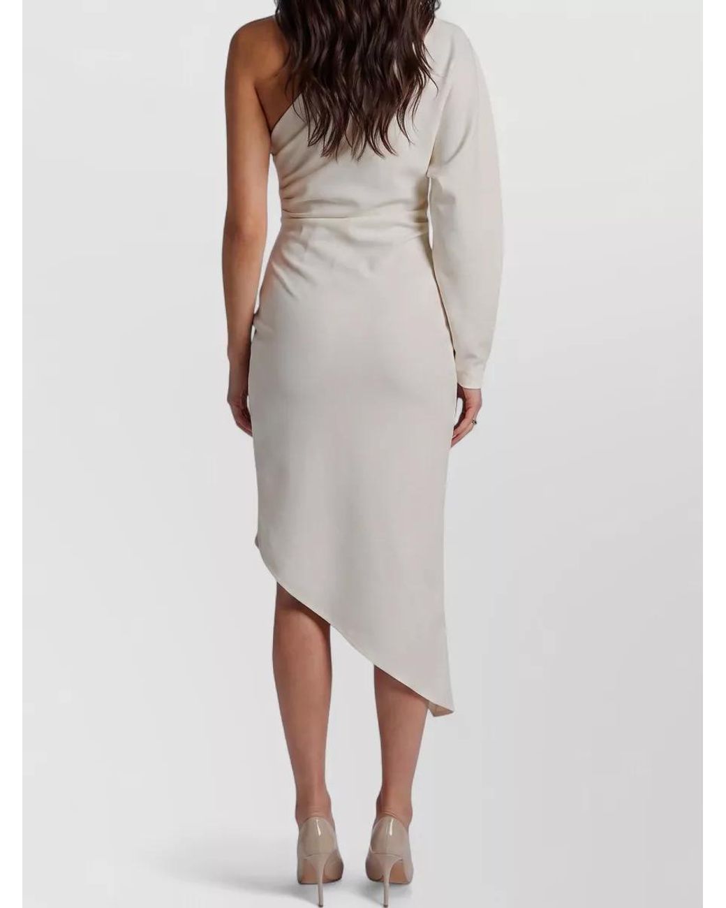 FEDERICA TOSI White One-Shoulder Long-Sleeve Asymmetric Draped Midi Dress