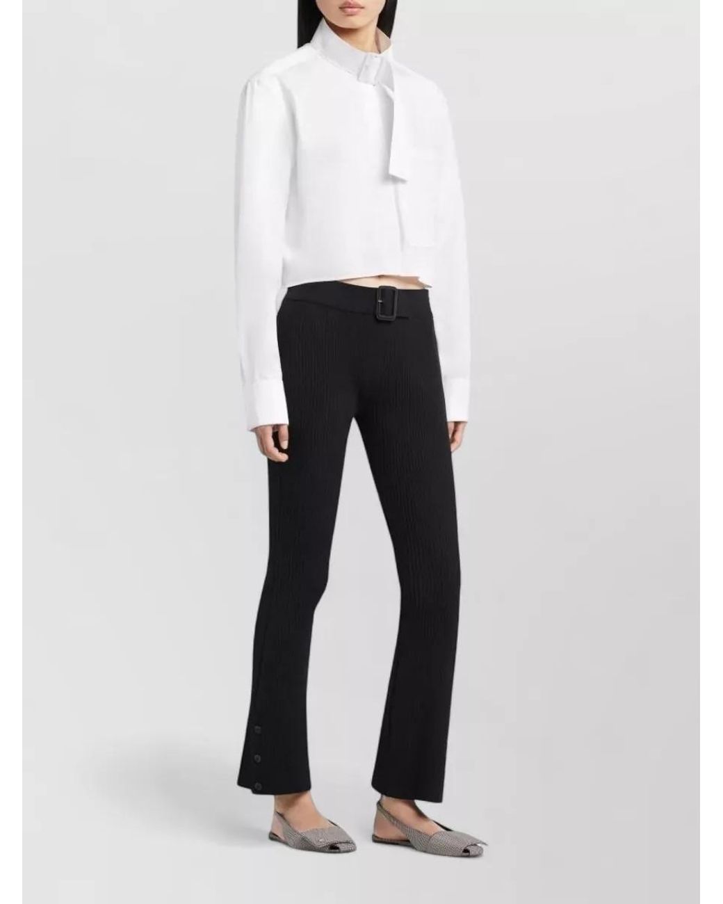 Courreges Black Ribbed Knit Flared Capri Trousers