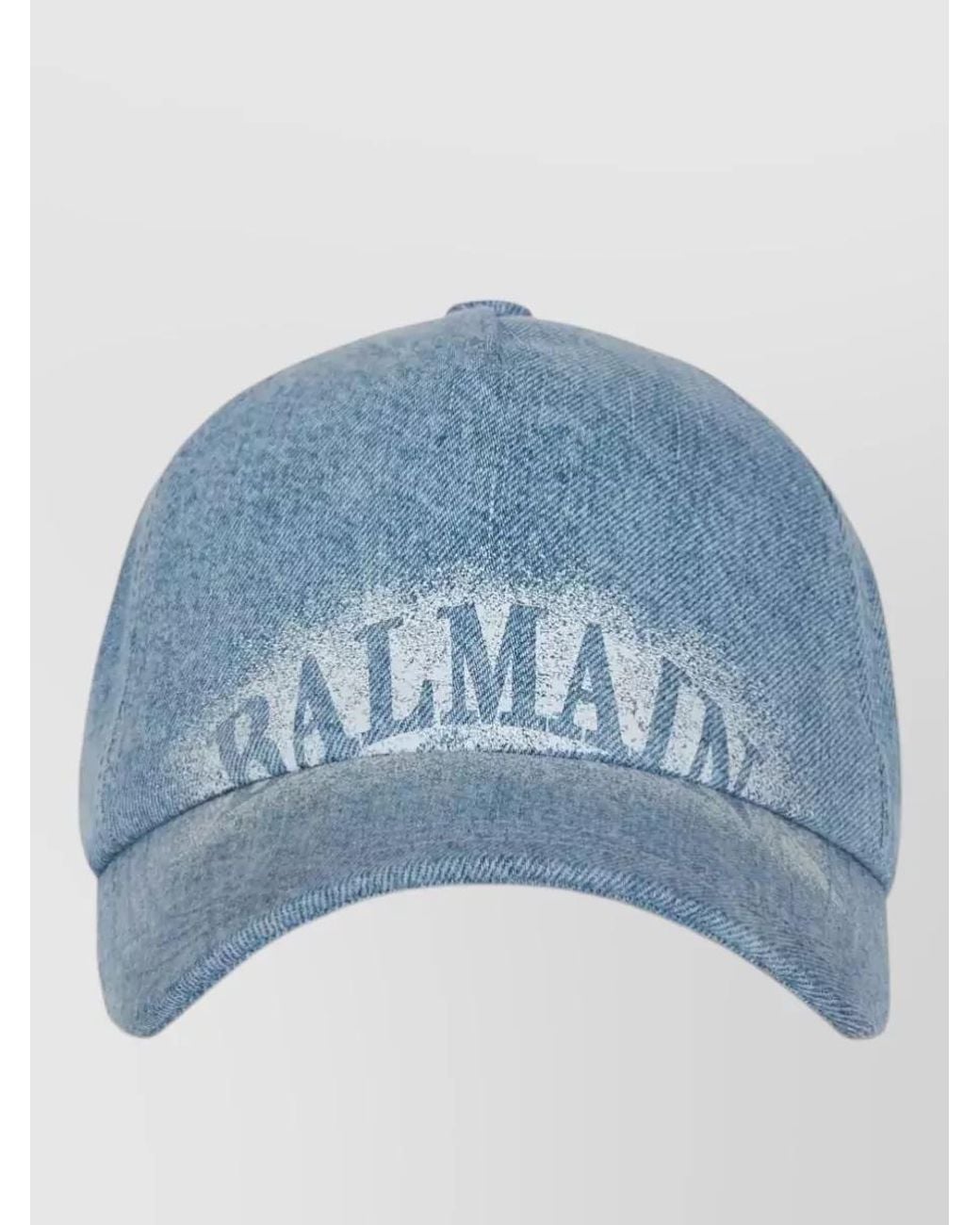 Balmain Blue Denim Logo-Print Baseball Cap for men