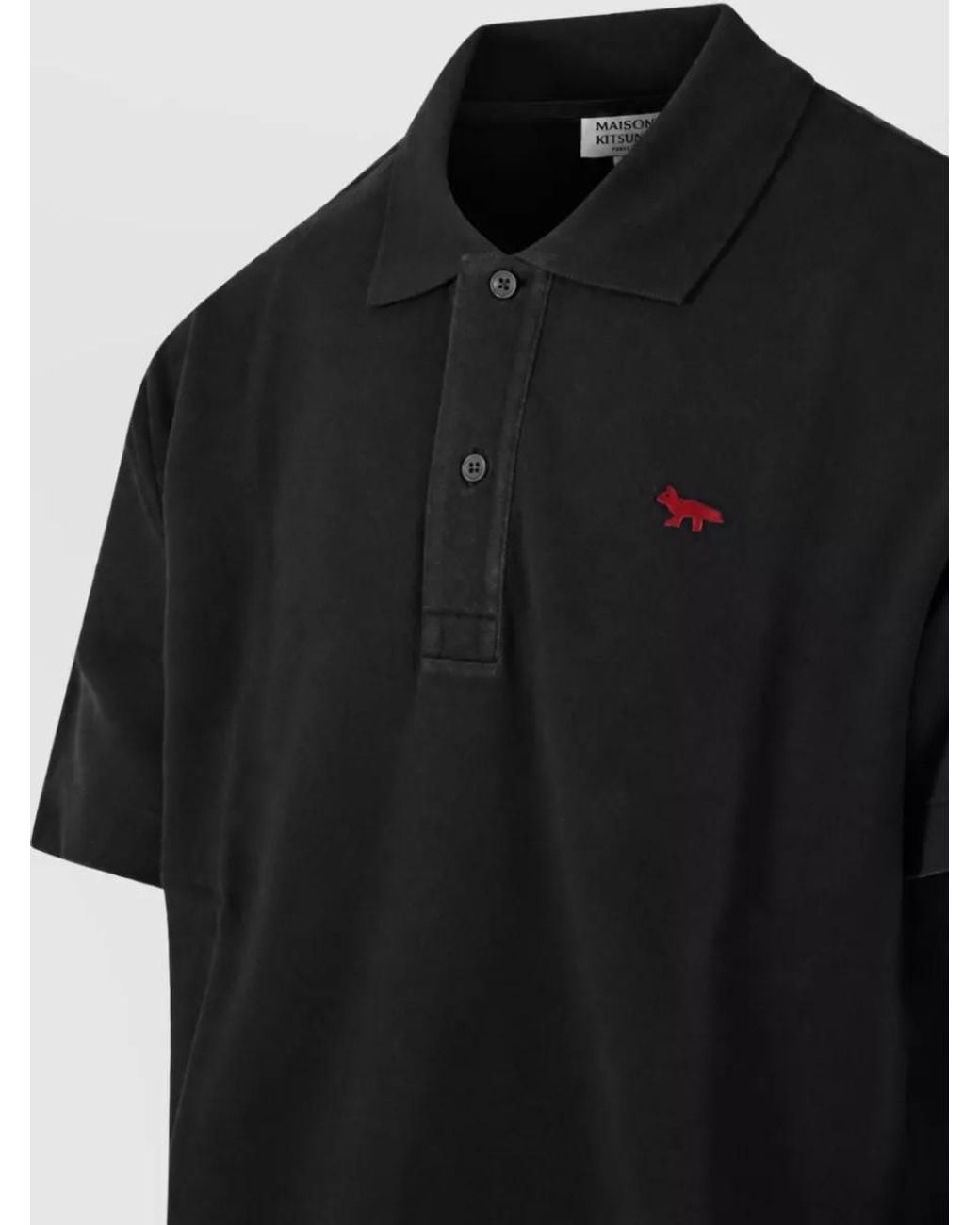 Maison Kitsuné Black Cotton Short-Sleeve Polo Shirt for men