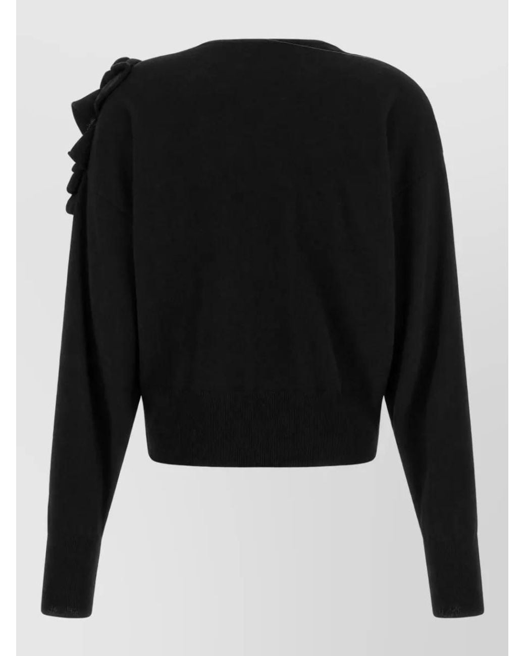 Nude Black Cashmere Wool Asymmetric Ruffled Long-Sleeve Sweater