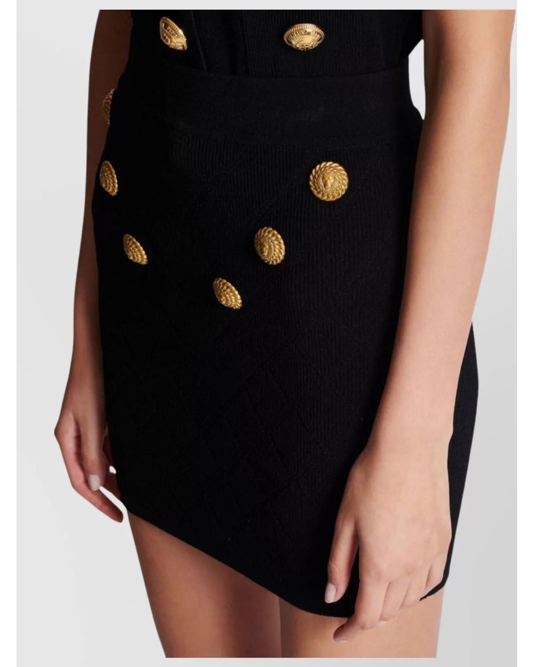 Balmain Blue High Waist Quilted Skirt With Embellished Buttons