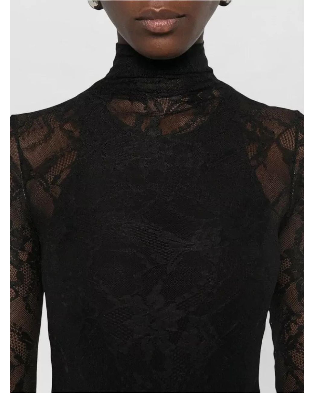 ANDAMANE Black High Neck Long Sleeve Bodysuit