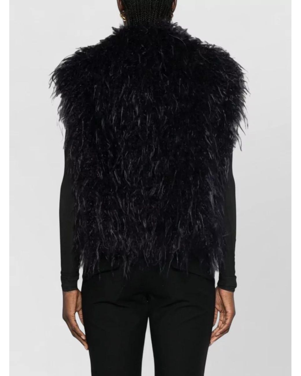 Forte_forte Black Feather-Effect Sleeveless Faux Fur Jacket