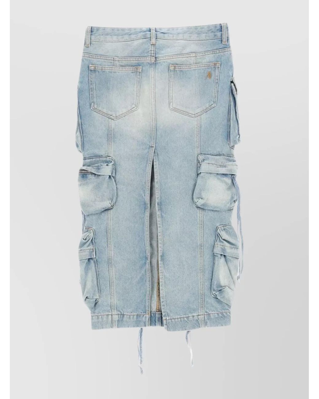 The Attico Blue Denim Cargo Midi Skirt
