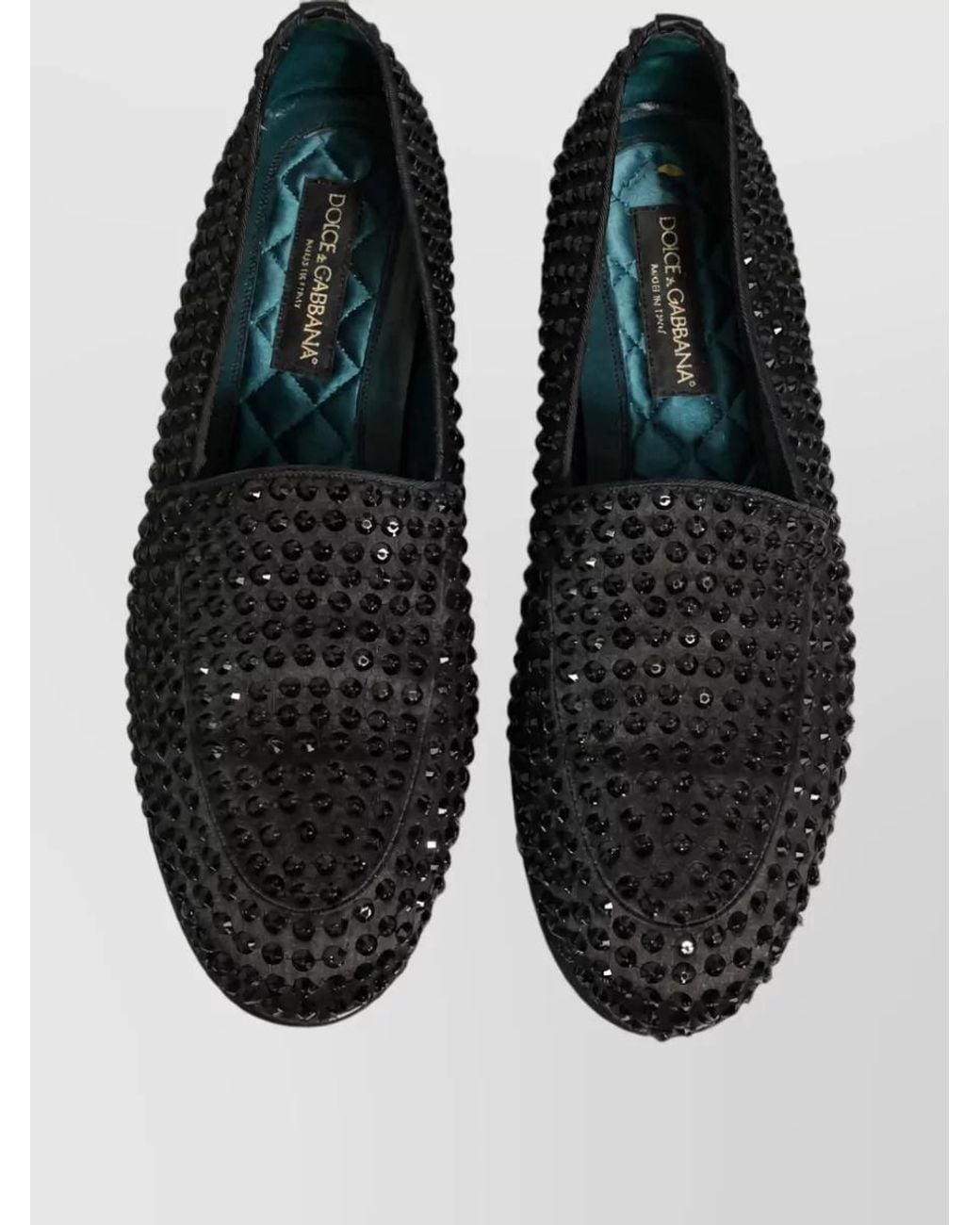 Dolce & Gabbana Black Leather Crystal Embellished Slippers for men