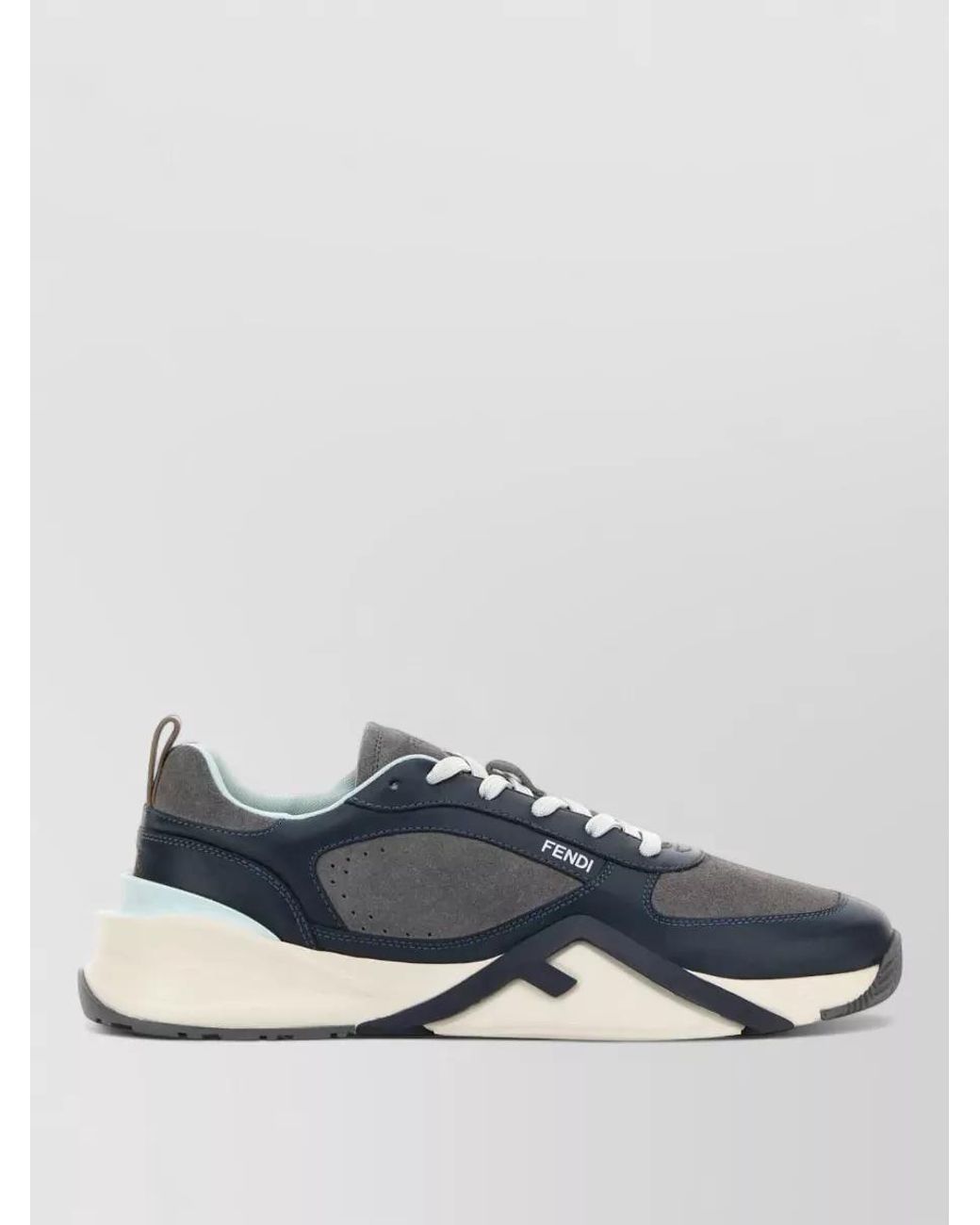 Fendi Blue Leather And Suede Low-Top Sneakers for men