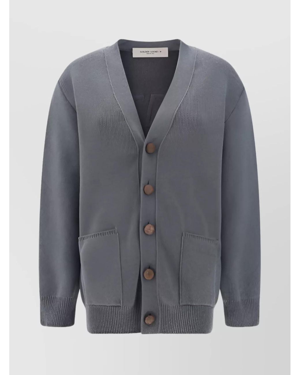Golden Goose Deluxe Brand Gray Cotton V-Neck Ribbed Knit Cardigan