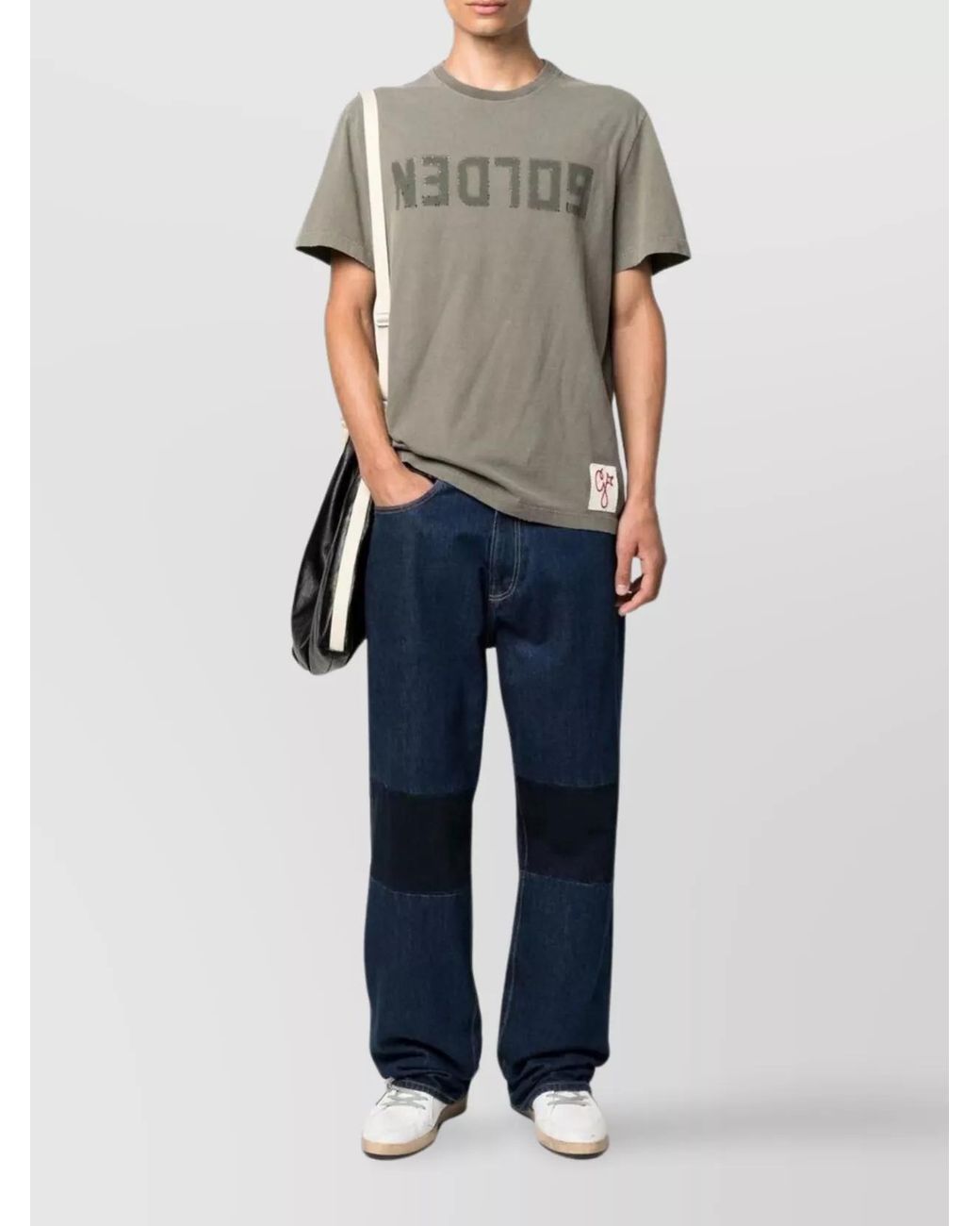 Golden Goose Deluxe Brand Gray Cotton Distressed Logo T-Shirt for men