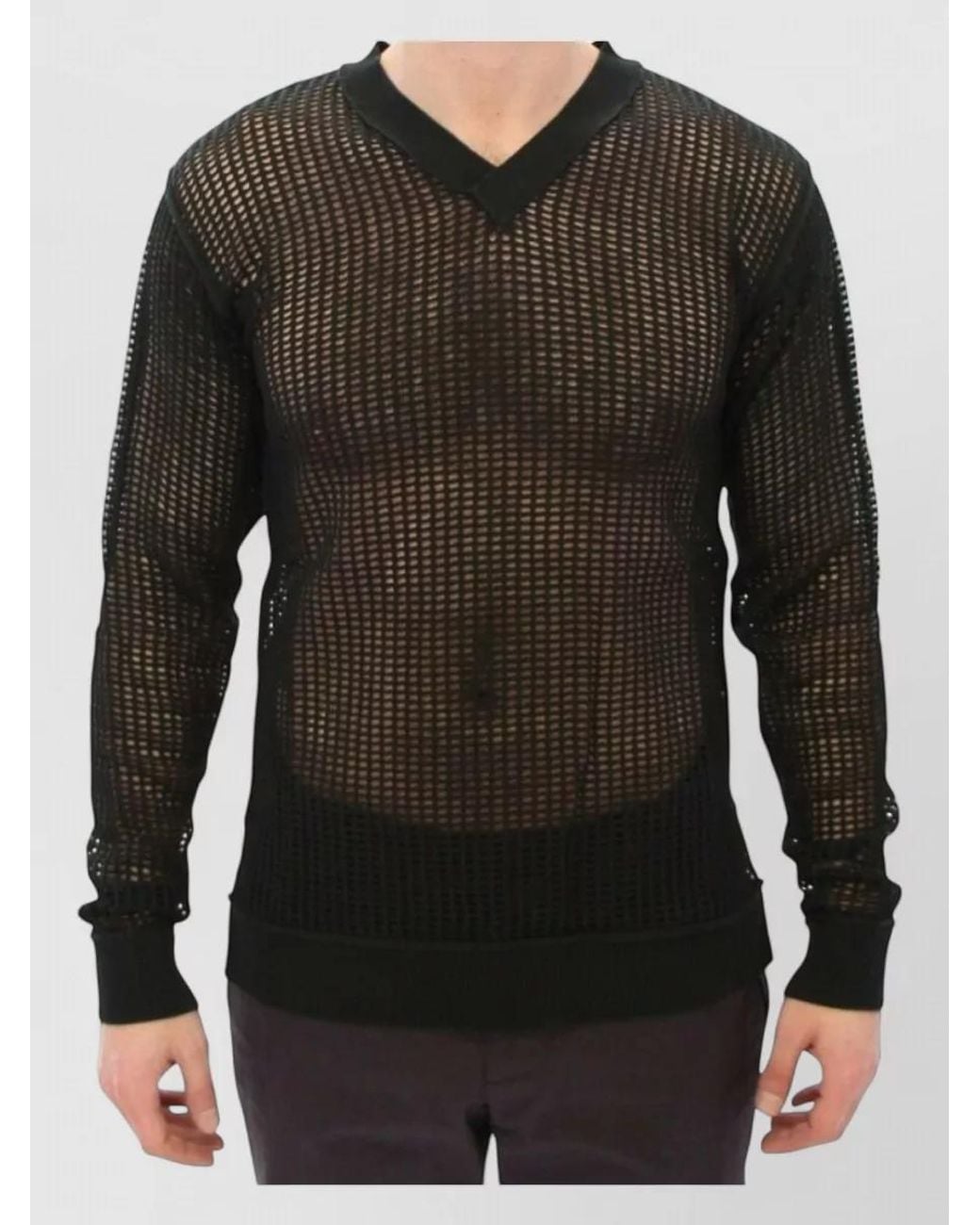 Dolce & Gabbana Black Cotton Mesh V-Neck Long-Sleeve Sweater for men