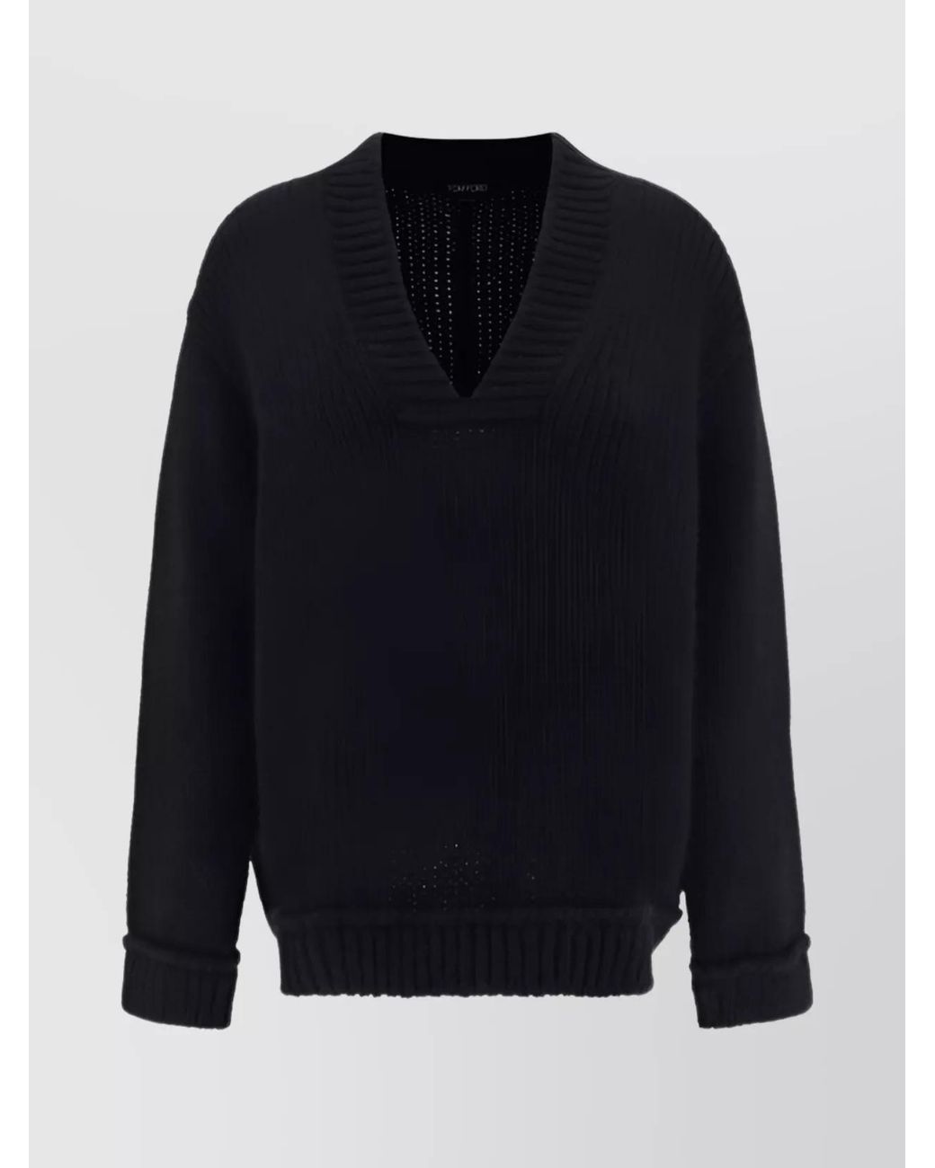 Tom Ford Blue Alpaca V-Neck Ribbed Jumper