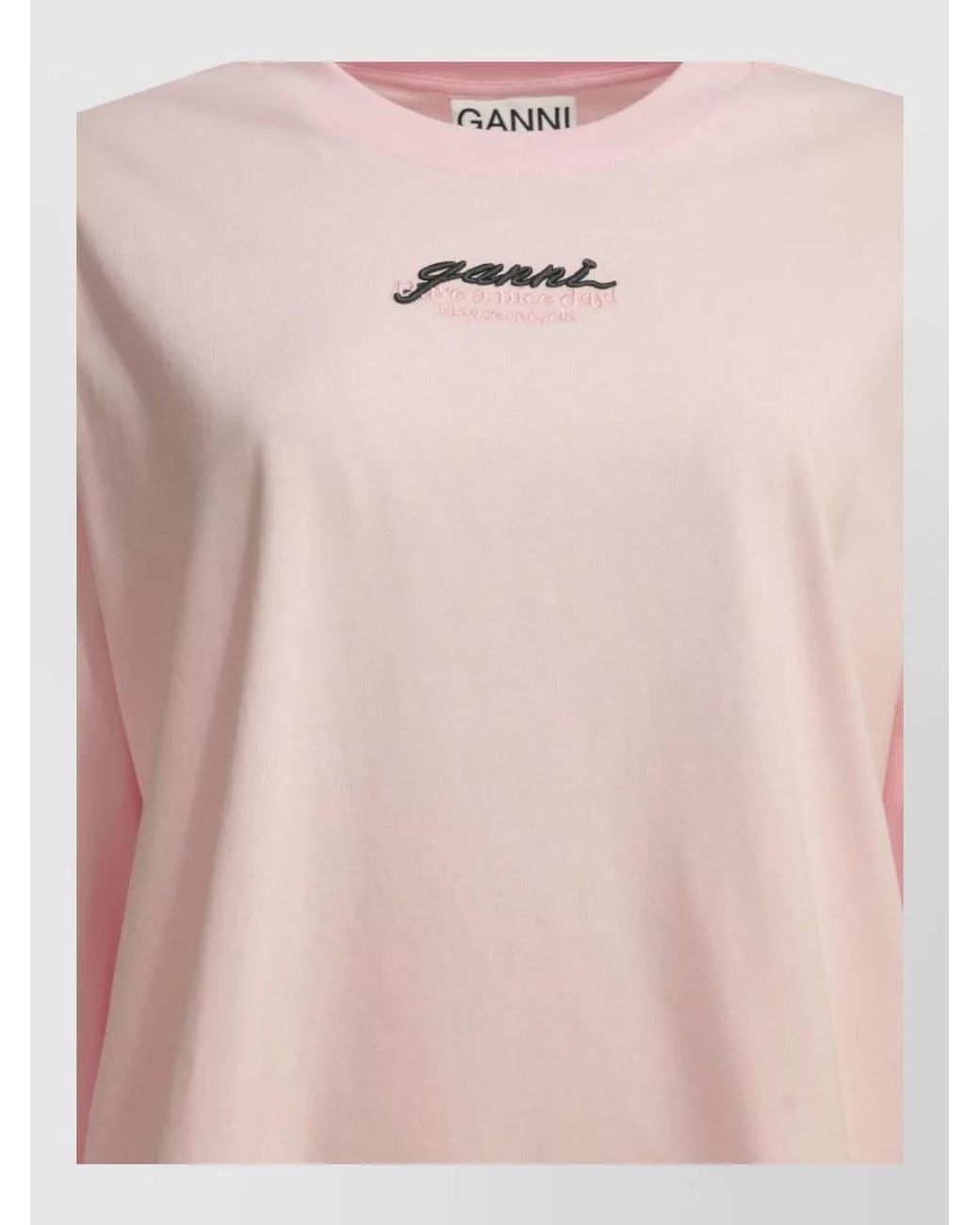 Ganni Pink Cotton Logo Print Long Sleeve T-Shirt