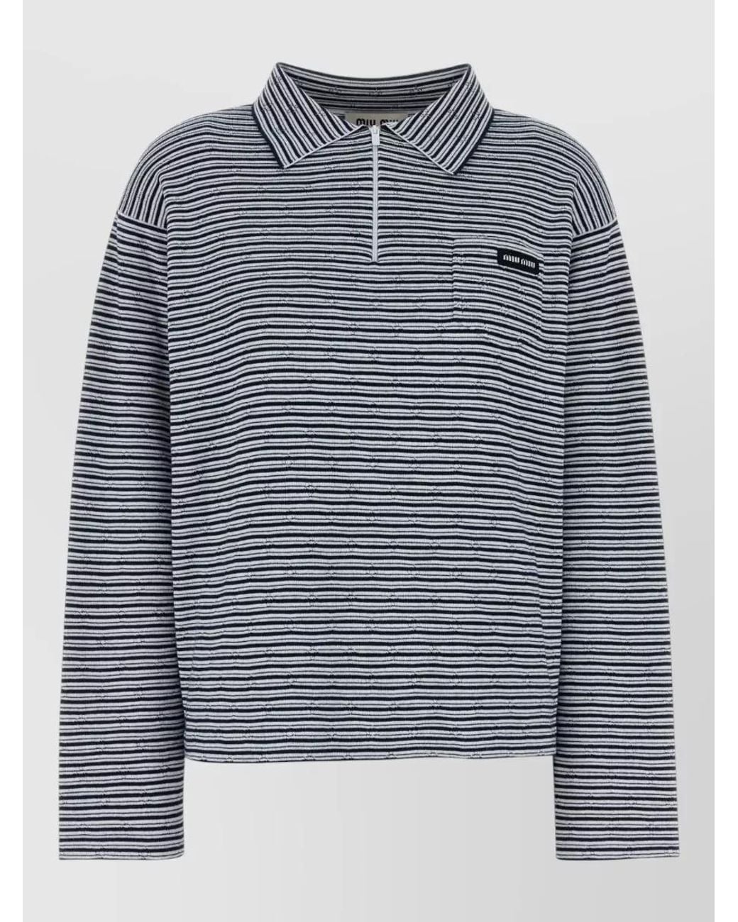 Miu Miu Blue Cashmere Silk Cotton Polo Shirt