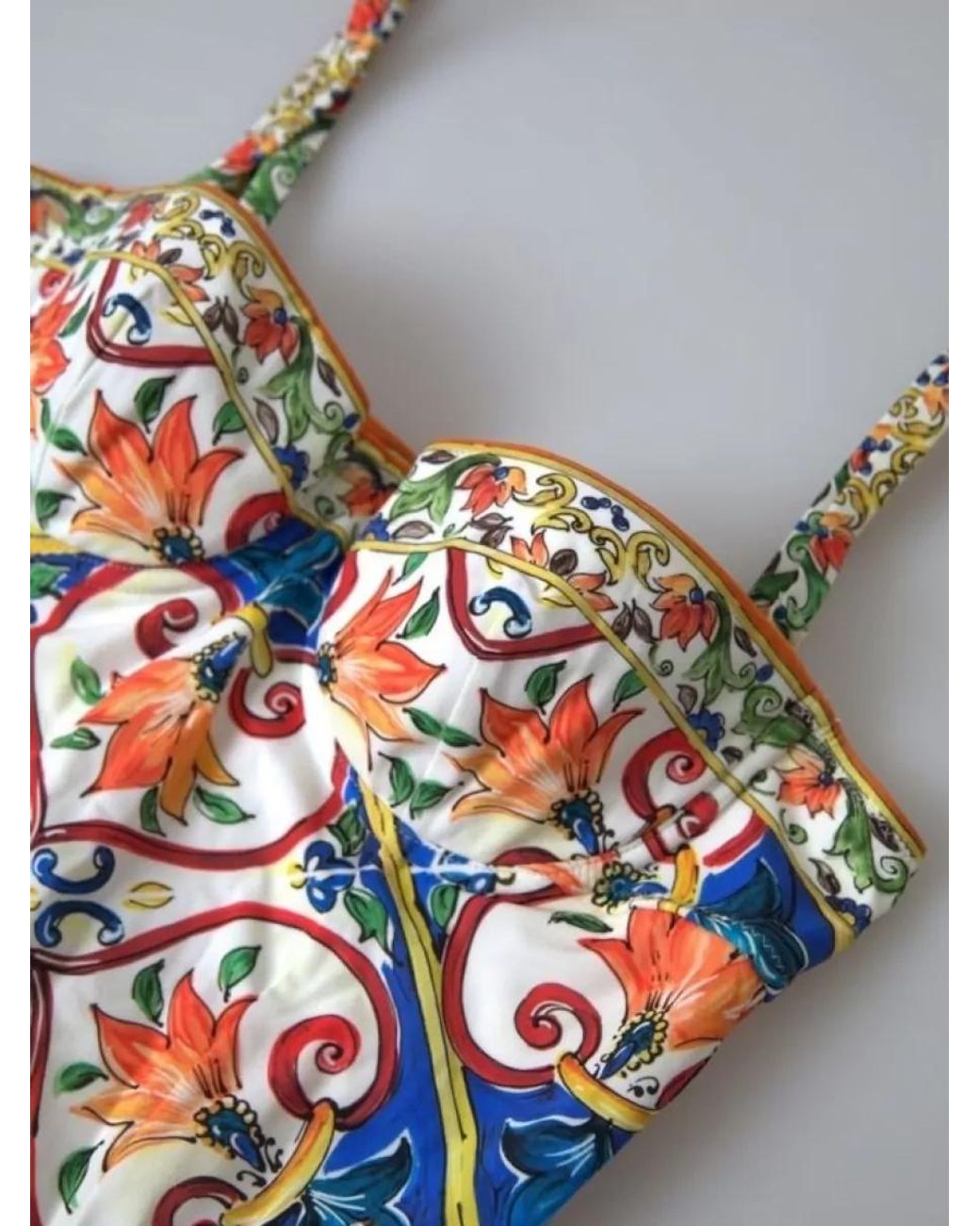 Dolce & Gabbana White Printed Square Neckline One-Piece Swimsuit