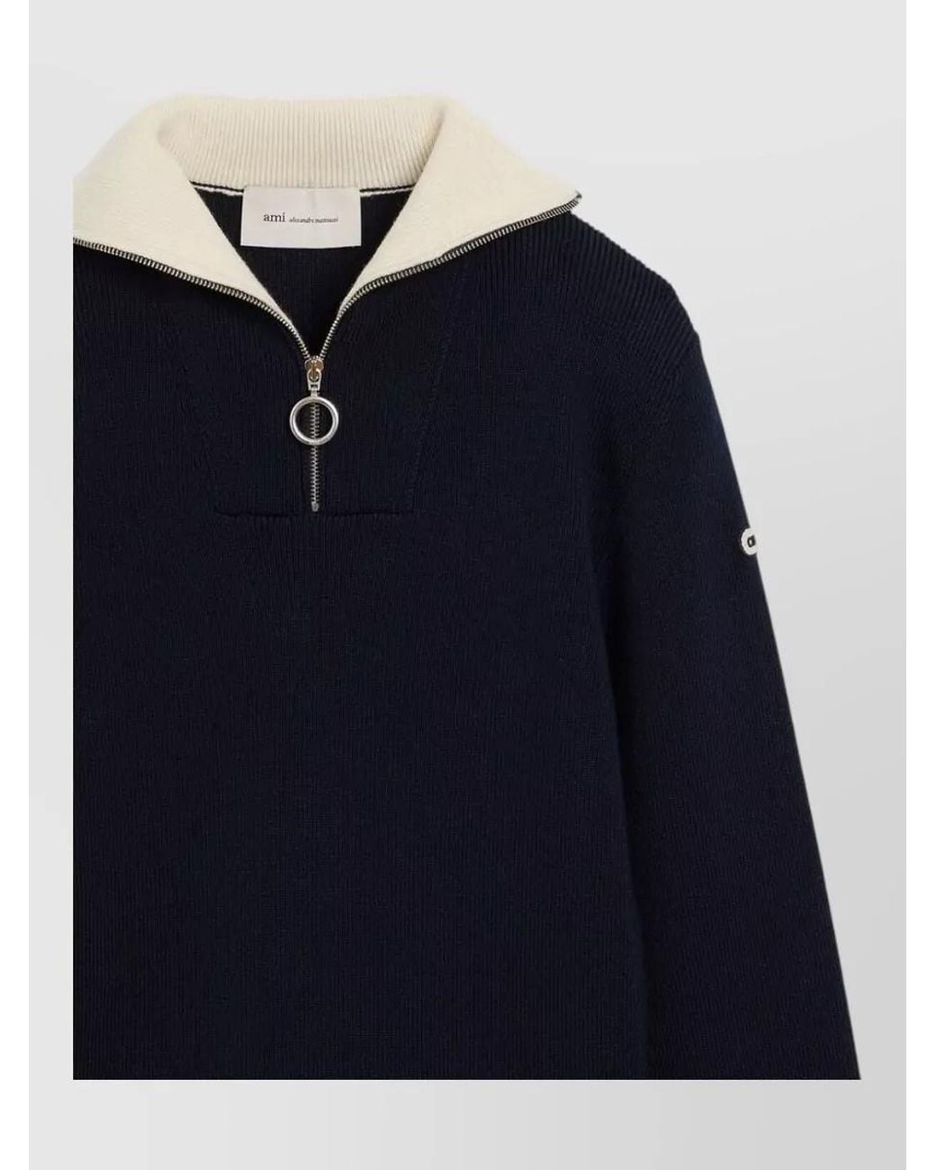 AMI Blue Ribbed Quarter-Zip Wool Sweater for men