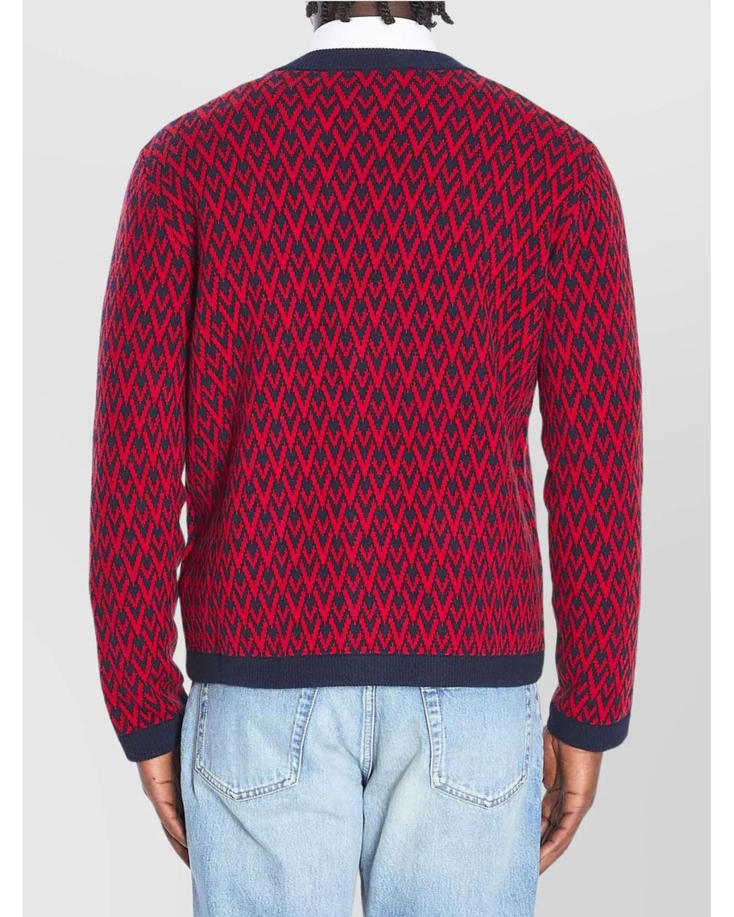 Valentino Garavani Red Virgin Wool Ribbed V-Neck Relaxed-Fit Cardigan for men