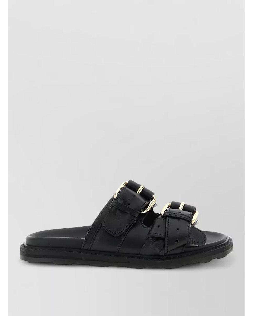 Moschino Black Leather Double Strap Sandals