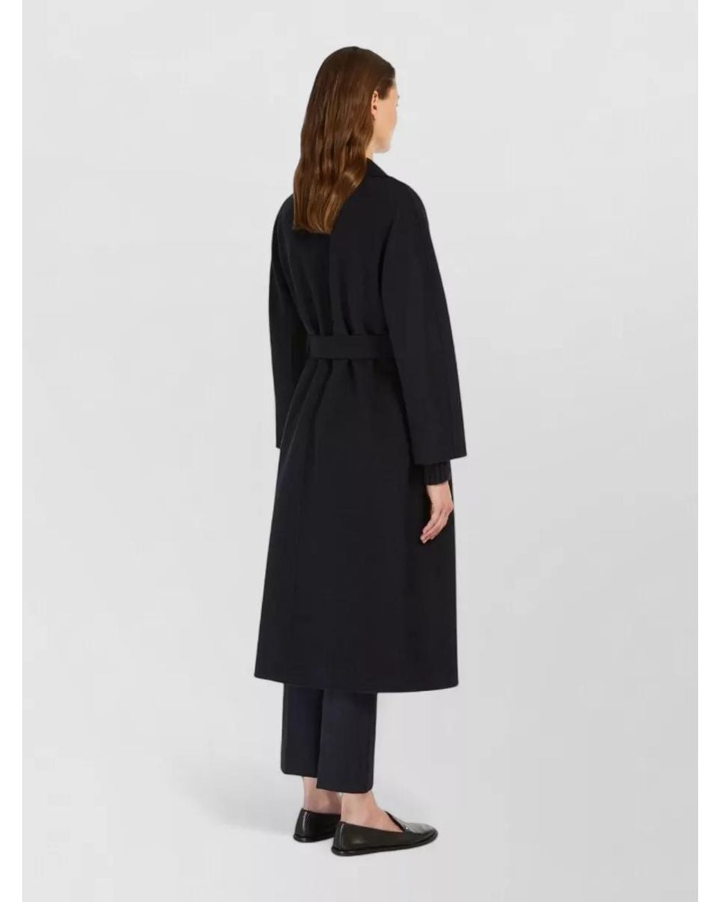 Max Mara Blue Virgin Wool Belted Midi Coat
