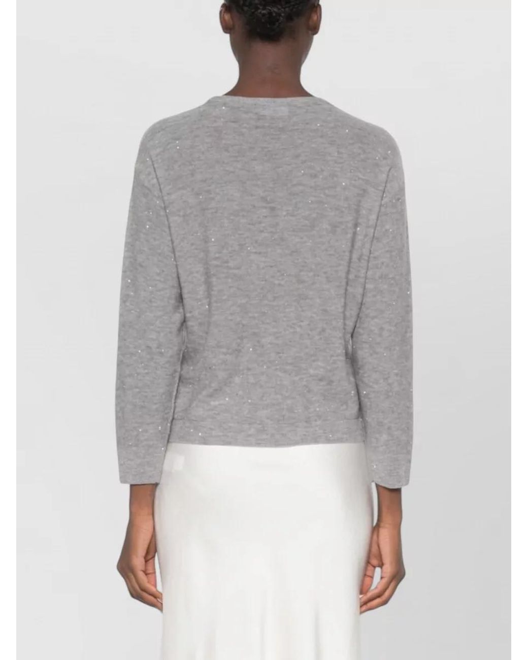Fabiana Filippi Gray Wool Sequin-Embellished Fine-Knit Crewneck Sweater