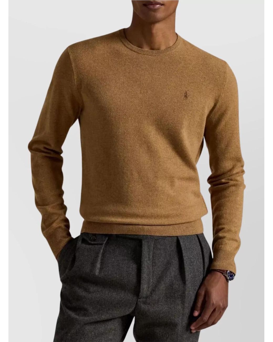 Polo Ralph Lauren Brown Crew Neck Long Sleeve Pullover With Ribbed Cuffs for men