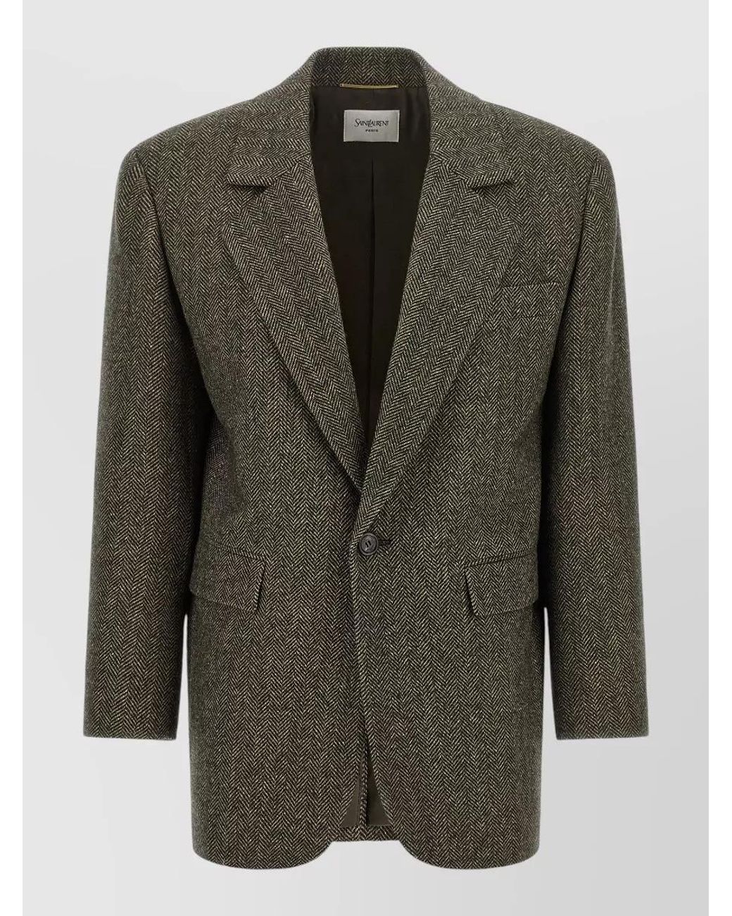 Saint Laurent Green Wool Silk Herringbone Single-Breasted Blazer