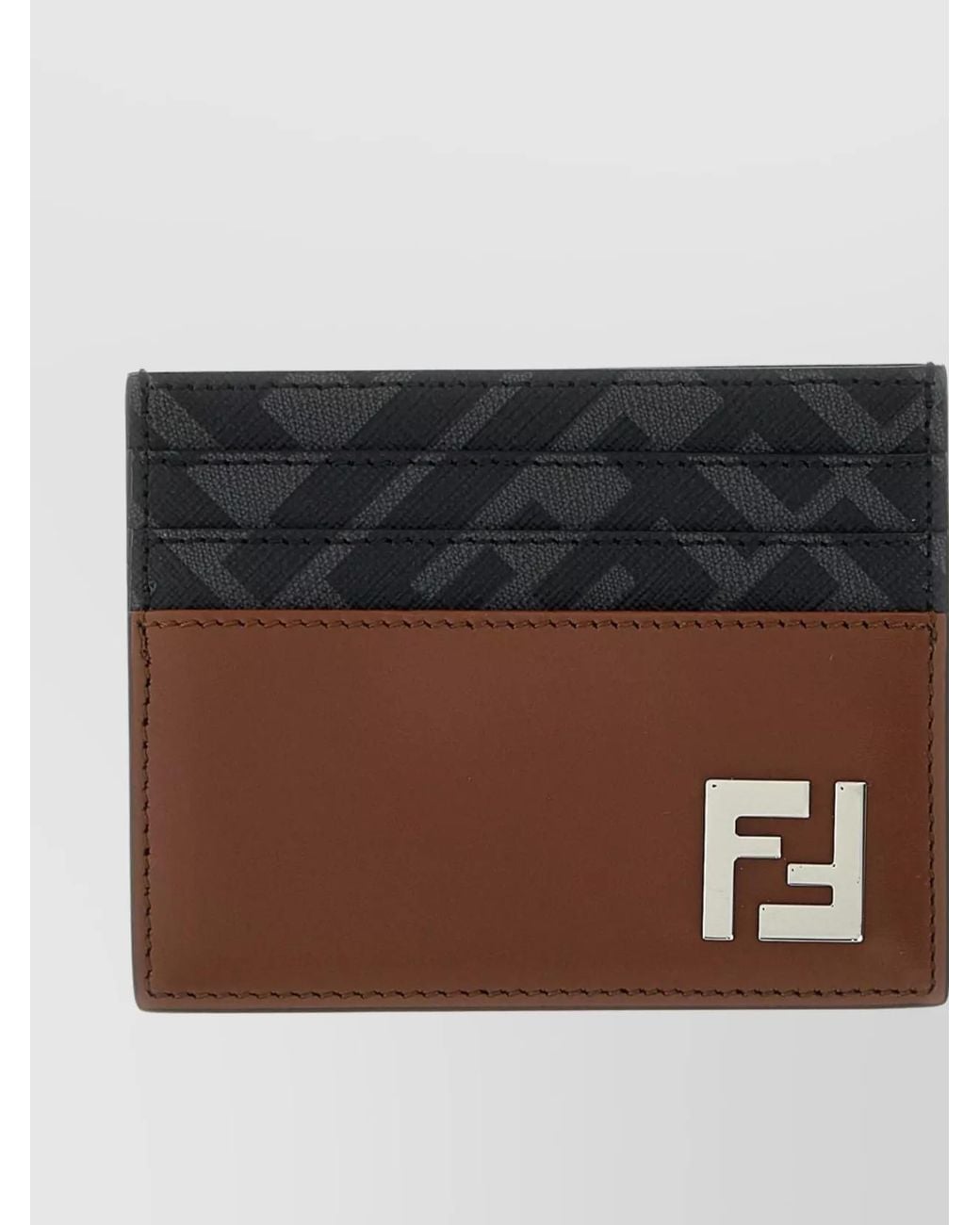 Fendi Black Leather And Canvas Card Holder for men