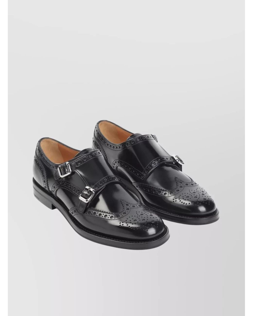 Church's Gray Leather Monk-Strap Full Brogue Derby Shoes
