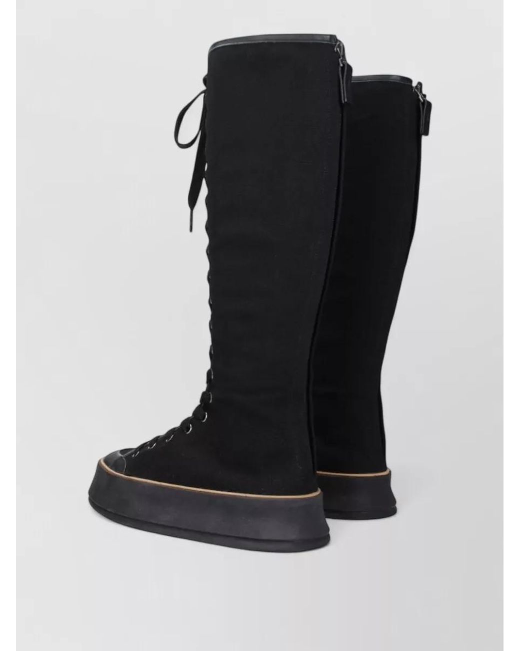 Max Mara Black Canvas Platform Lace-Up Boots