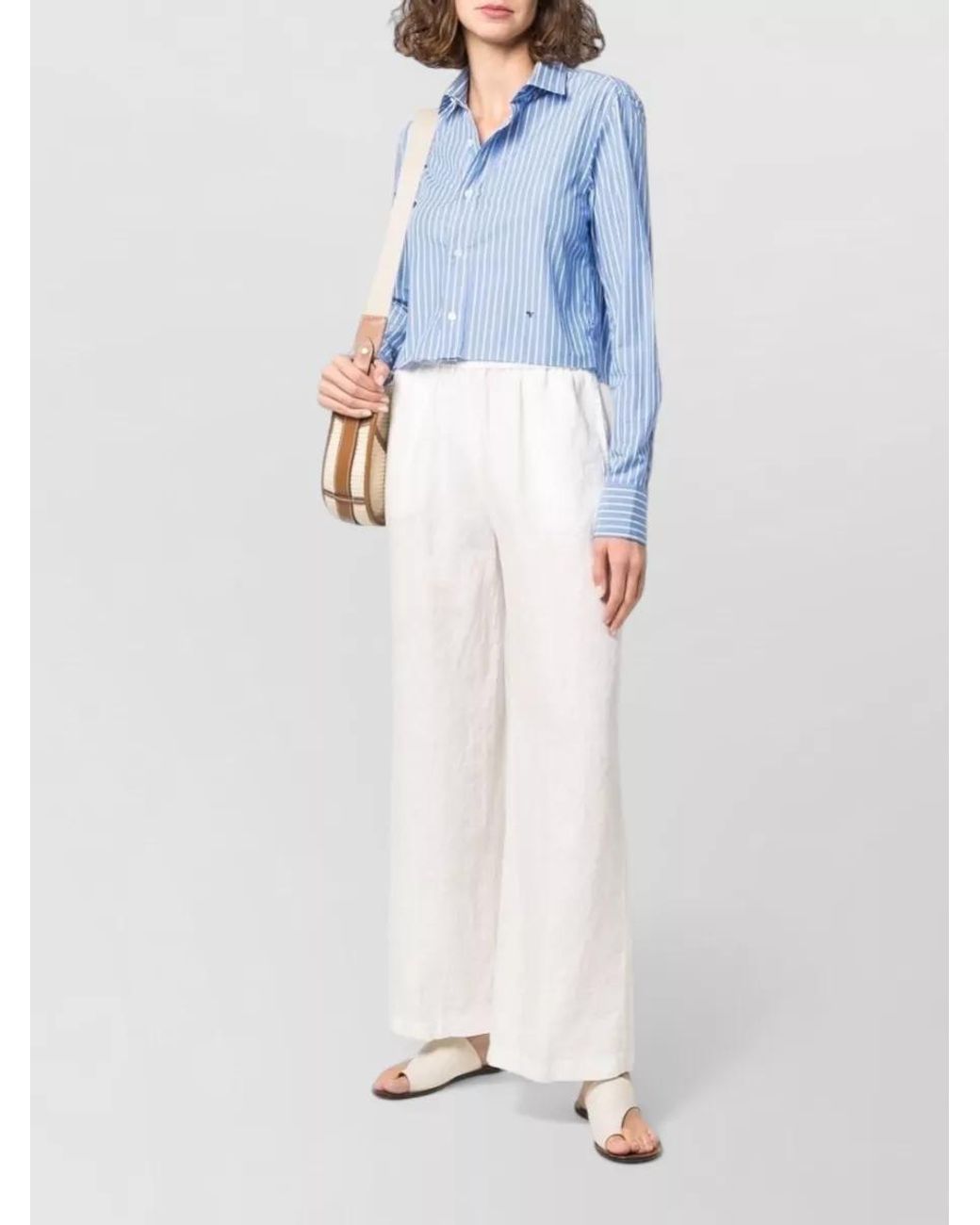 Aspesi White Silk Wide-Leg Trousers