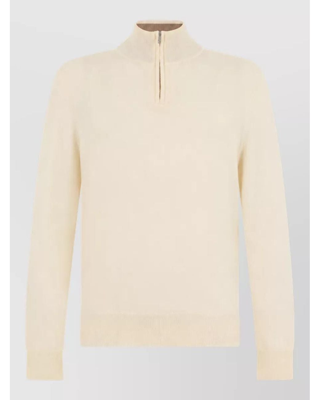 Boss Natural Cashmere Virgin Wool Zip Collar Long-Sleeve Sweater for men
