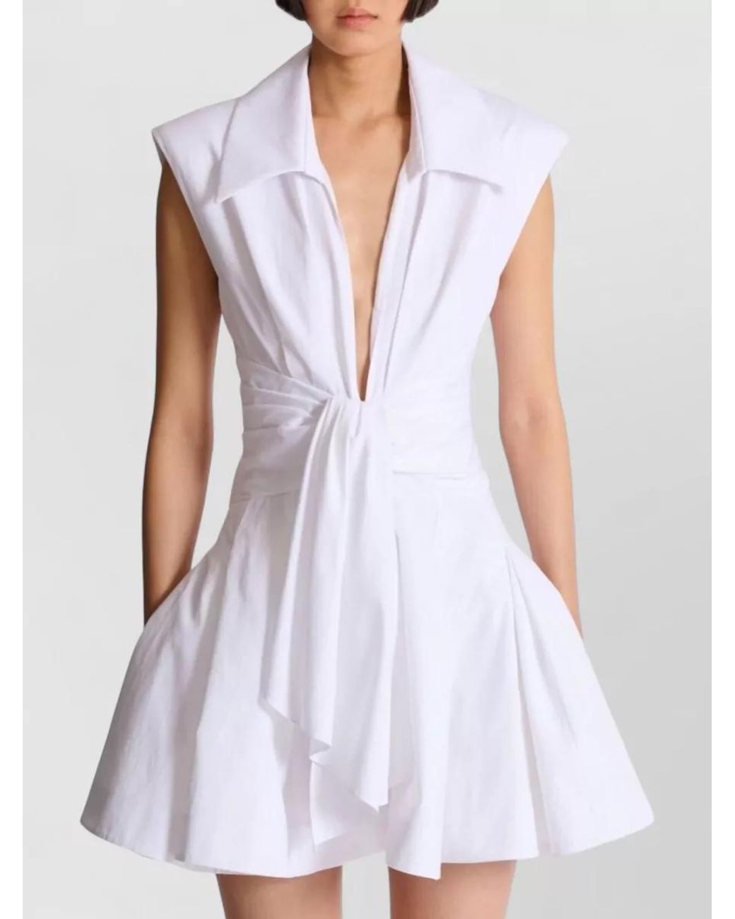 Balmain White Sleeveless Tie-Front A-Line Mini Dress