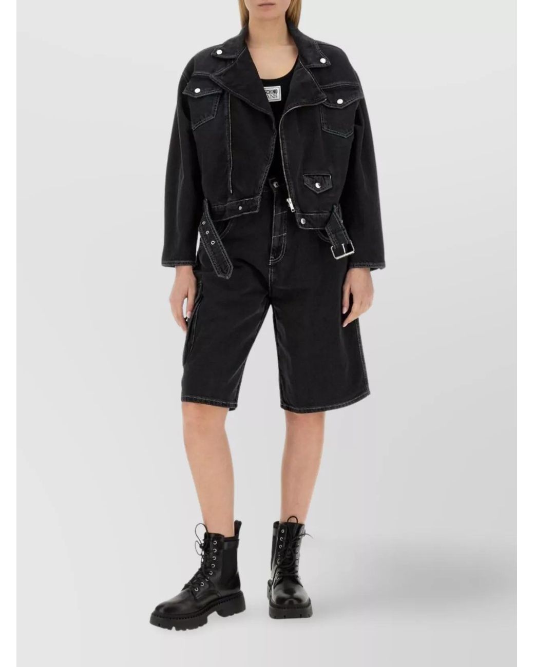 Moschino Black Denim Regular-Fit Cropped Jacket