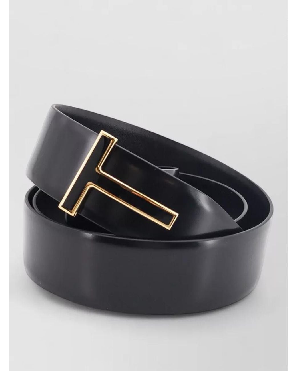 Tom Ford Gray Leather Logo Buckle Belt for men