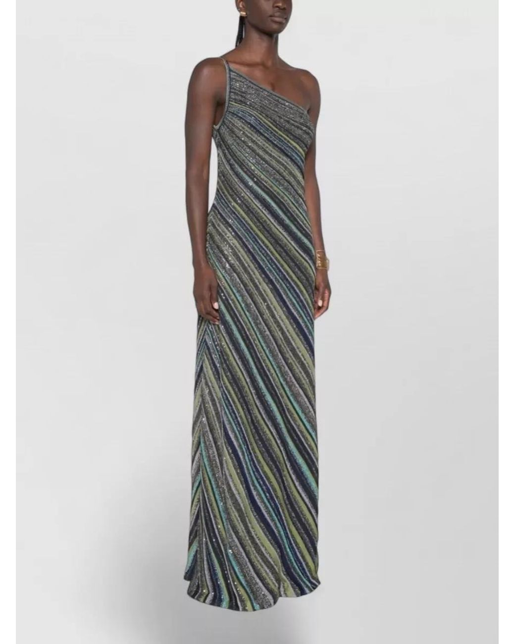 Missoni Multicolor Striped Sequin One-Shoulder Sleeveless Maxi Dress