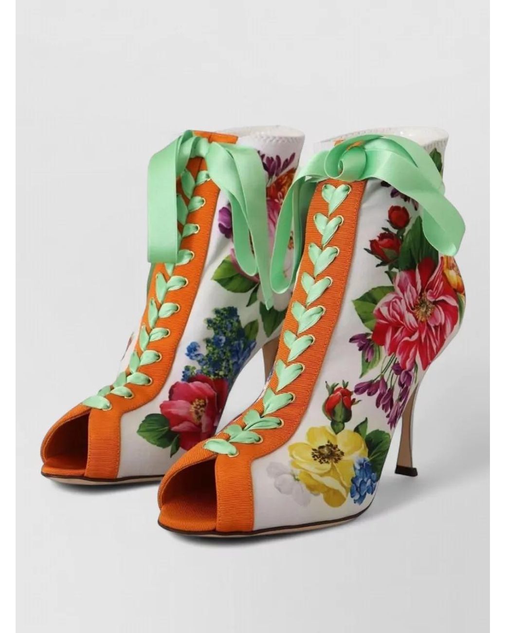 Dolce & Gabbana White Floral-Print Open-Toe Ankle Boots