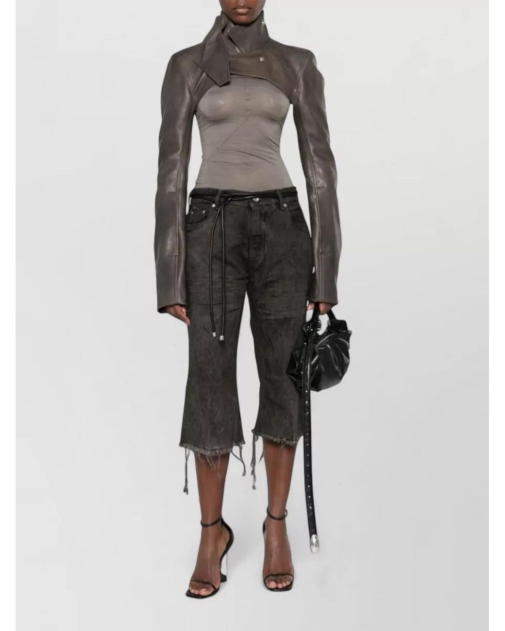 Rick Owens Gray Denim Wide-Leg Cropped Bermuda Shorts