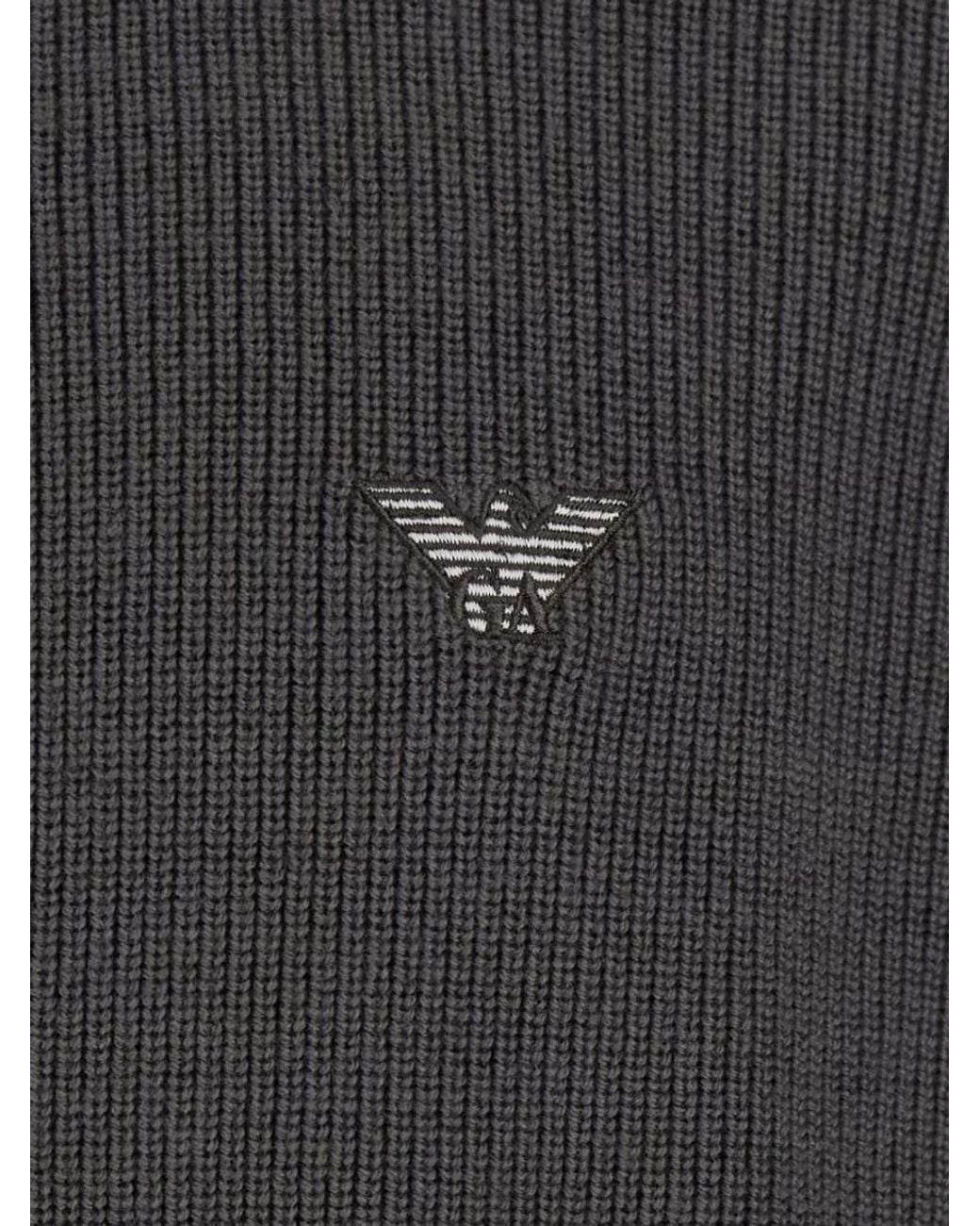 Emporio Armani Gray Ribbed Virgin Wool Cotton Zip Jacket for men