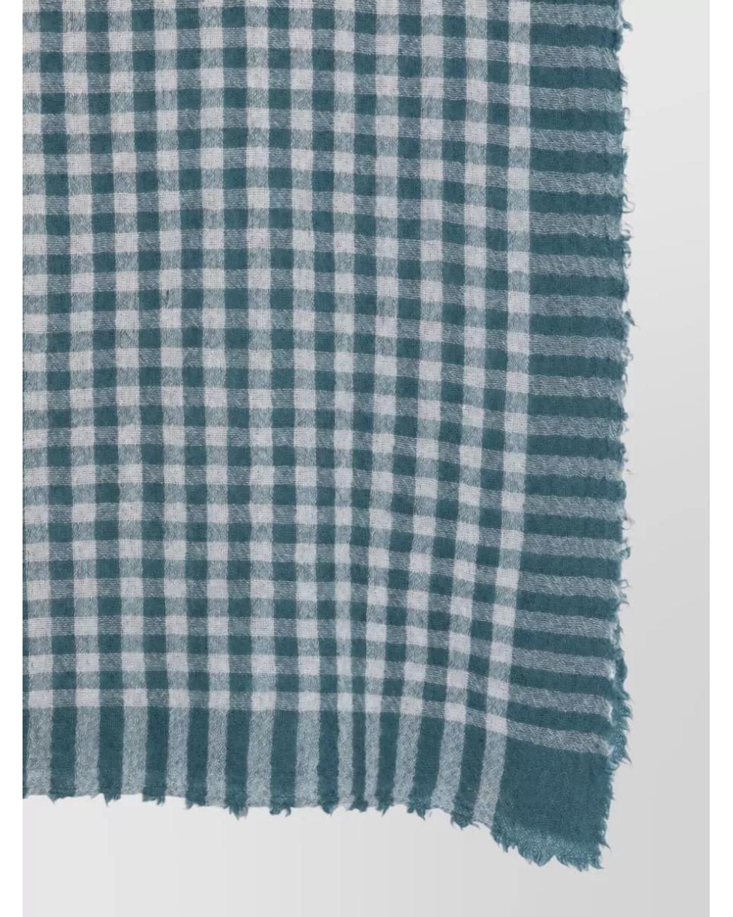 Apuntob Blue Checked Fringed Cashmere Scarf