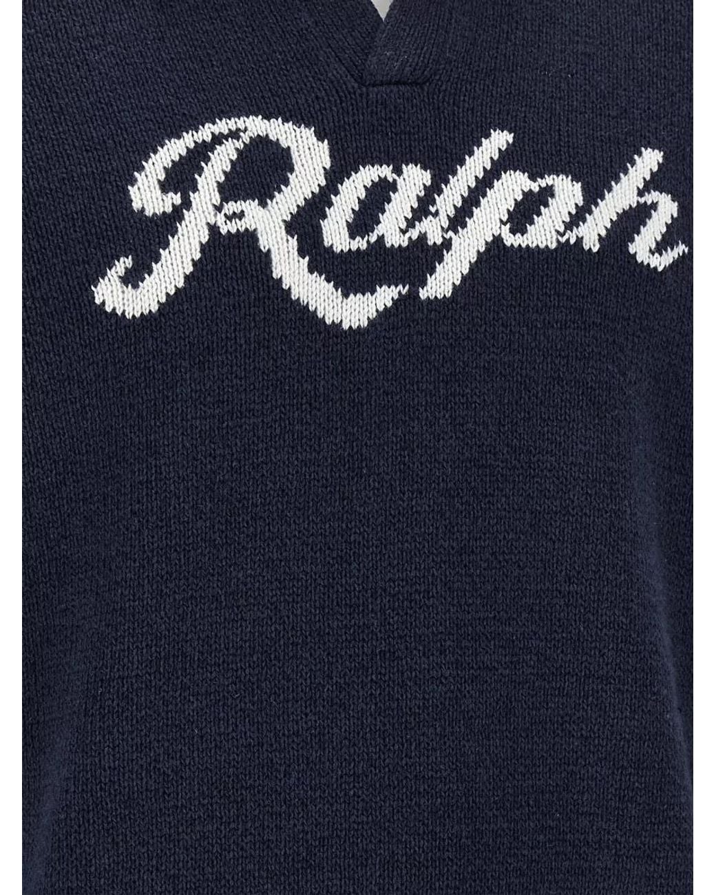 Polo Ralph Lauren Blue Linen Blend Short-Sleeve V-Neck Polo Shirt Sweater for men