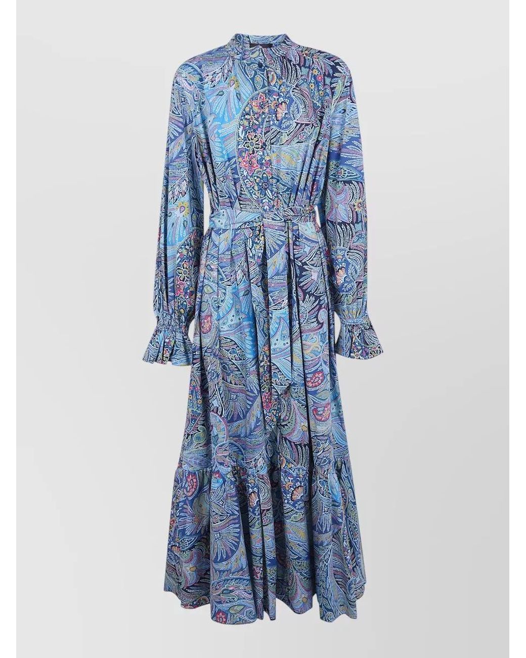 Etro Blue Paisley-Print Cotton Maxi Shirt Dress