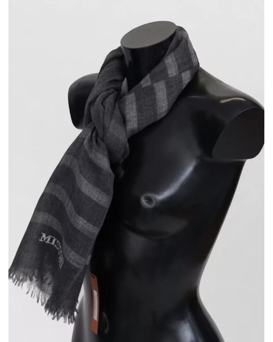 Missoni Black Striped Wool Scarf for men
