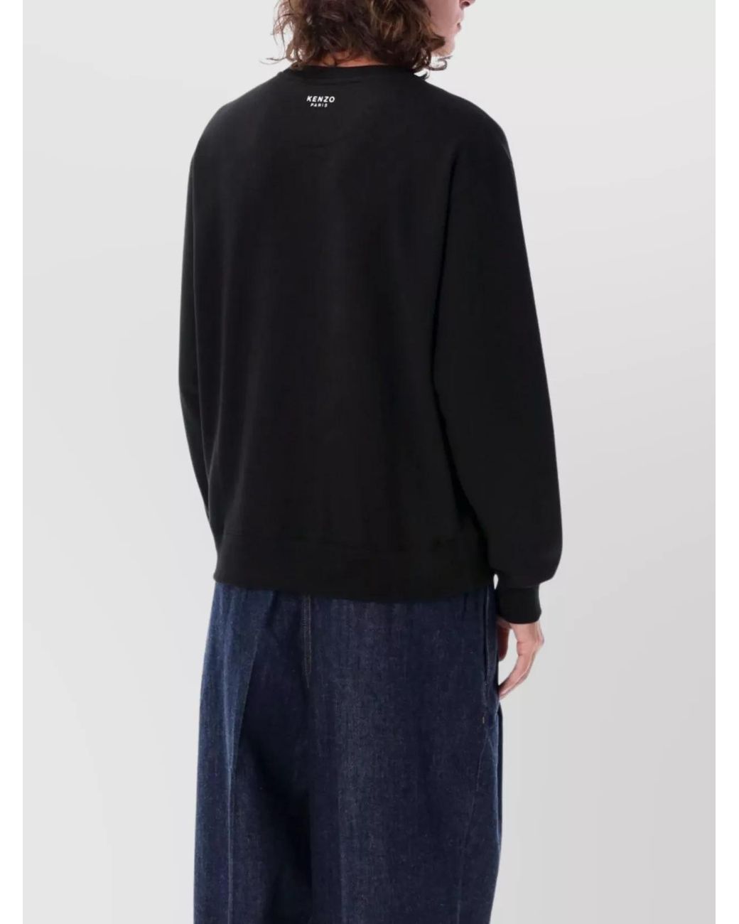 KENZO Black Flower Crewneck With Ribbed Cuffs And Hem for men