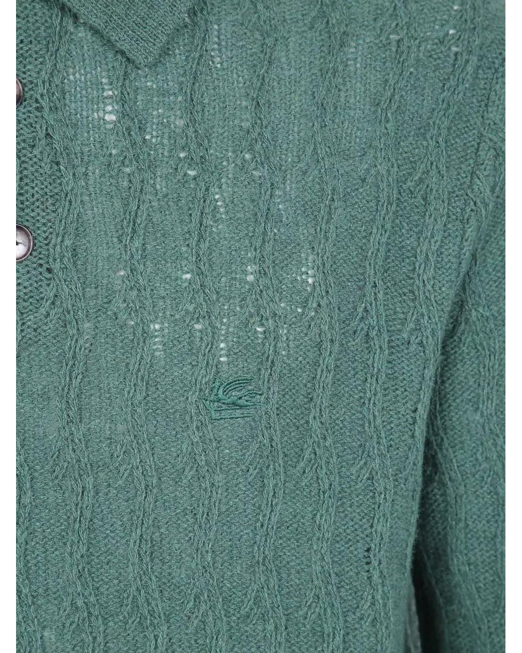 Etro Green Cashmere Long Sleeve Polo Shirt for men