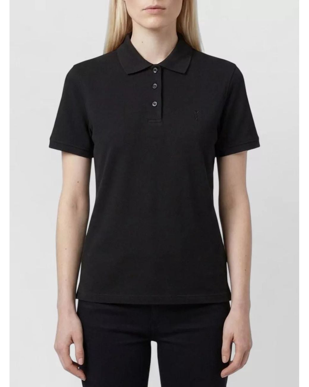 Saint Laurent Black Logo-Embroidered Piqué Polo Shirt