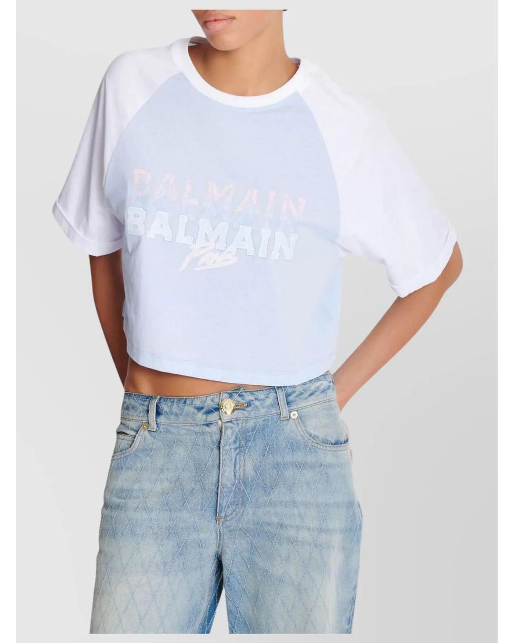 Balmain White Cropped Cotton Logo-Print T-Shirt