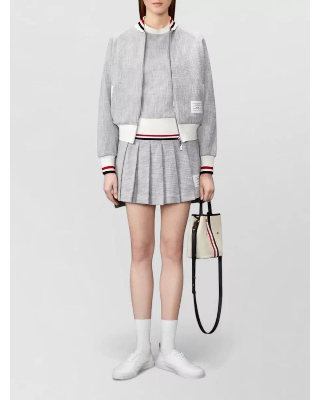 Thom Browne Gray Cotton Tweed Pleated Mini Skirt
