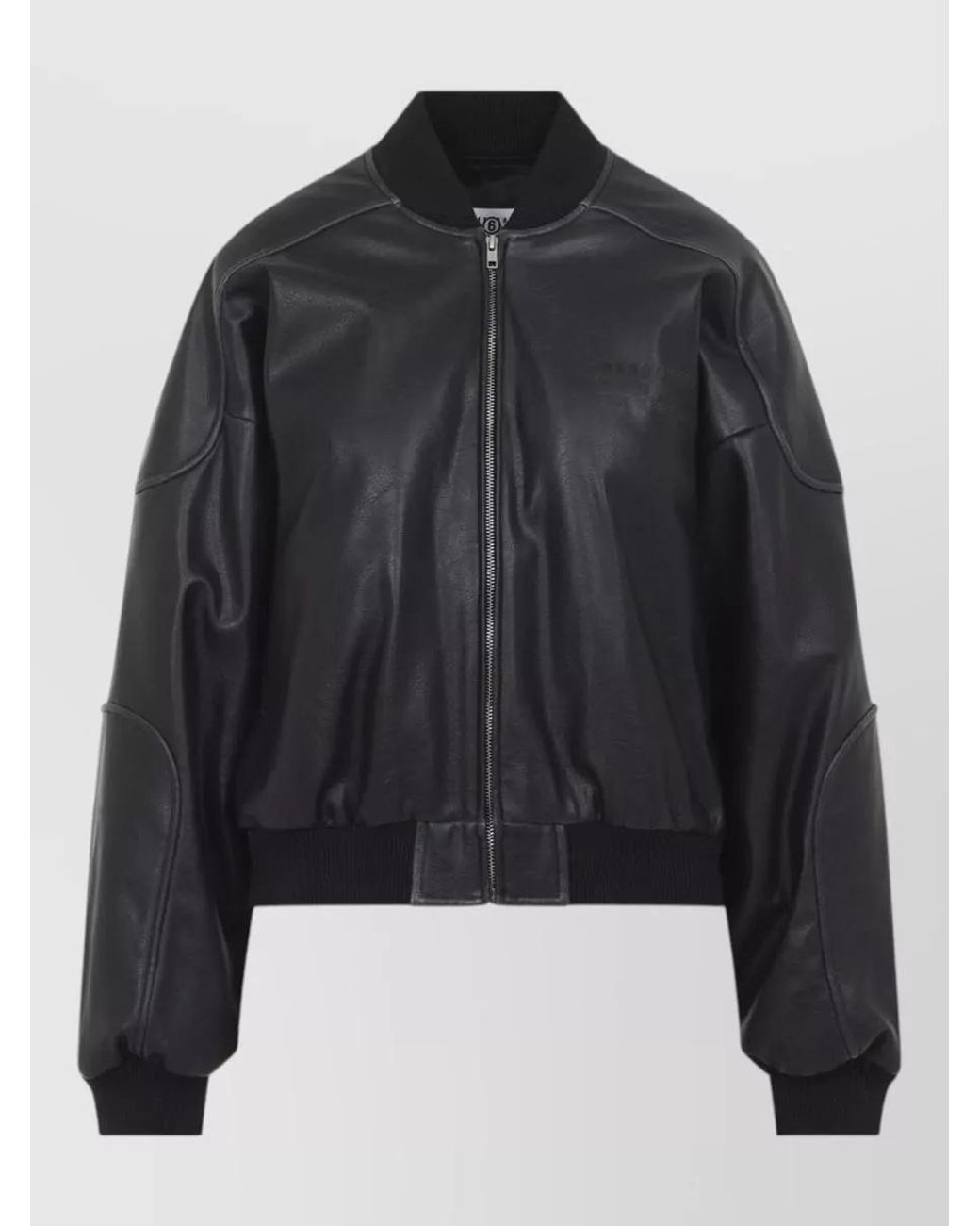 MM6 by Maison Margiela Black Faux Leather Cropped Oversized Bomber Jacket