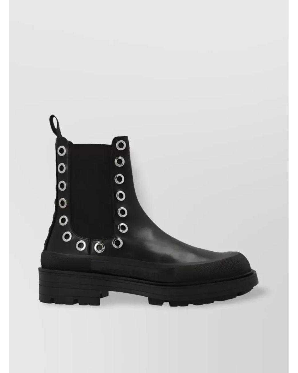 McQueen Black Leather Eyelet-Detail Chelsea Boots for men