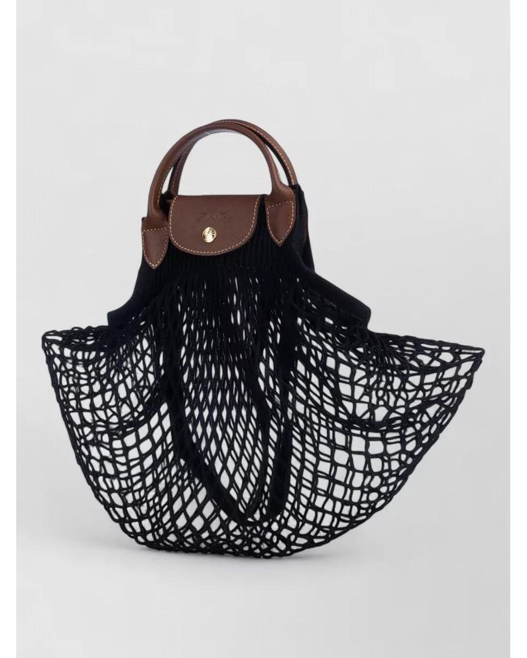 Longchamp Black Mesh-Knit Cotton Tote Bag