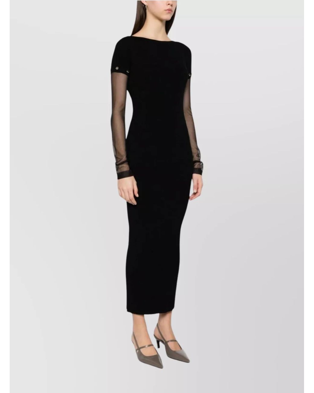 Sportmax Black Knitted Boat Neck Short Sleeve Midi Dress